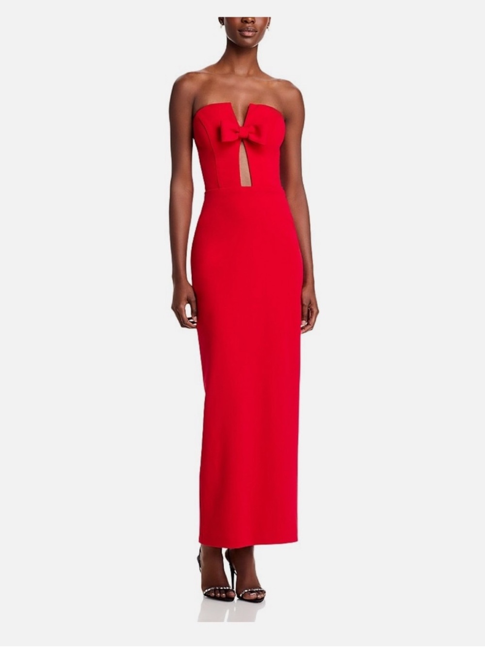 Aqua Strapless Red Bow-Front Gown
